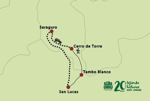 Qhapac Ñan - Opción 2 Un mapa de Saraguro mostrando la ruta de una excursión de dia de Qhapac Ñan que incluye Tambo Blanco